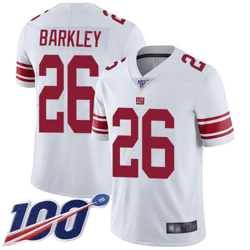 Giants #26 Saquon Barkley White Youth Stitched 100th Season Vapor Limited Jersey
