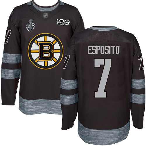 Adidas Boston Bruins #7 Phil Esposito Black 1917-2017 100th Anniversary Stanley Cup Final Bound Stitched Jersey Men's