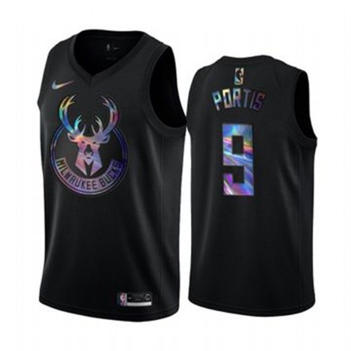 Milwaukee Bucks #9 Bobby Portis Mens Iridescent Holographic Collection Jersey - Black Mens