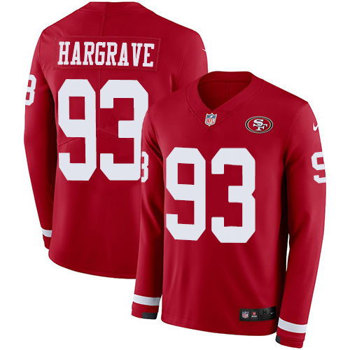 49ers #93 Javon Hargrave Red Team Color Youth Stitched Limited Therma Long Sleeve Jersey