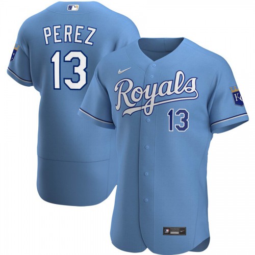 Kansas City Kansas City Royals #13 Salvador Perez Men's Light Blue Alternate 2020 Authentic Player Jersey Men's