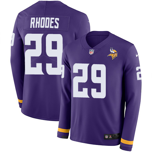Minnesota Vikings #29 Xavier Rhodes Purple Team Color Men's Stitched Limited Therma Long Sleeve Jersey Men's