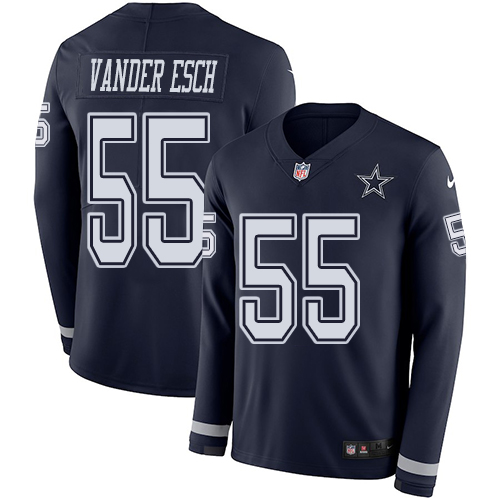Cowboys #55 Leighton Vander Esch Navy Blue Team Color Men's Stitched Limited Therma Long Sleeve Jersey