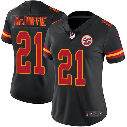 Chiefs #21 Trent McDuffie Black Women's Stitched Limited Rush Jersey