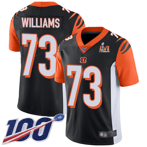 Cincinnati Bengals #73 Jonah Williams Black Team Color Super Bowl LVI Patch Men's Stitched 100th Season Vapor Limited Jersey Men's