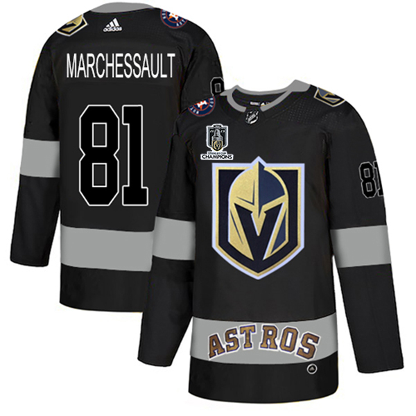 Adidas Golden Knights X Astros #81 Jonathan Marchessault Black 2023 Stanley Cup Champions Authentic City Joint Name Stitched Jersey