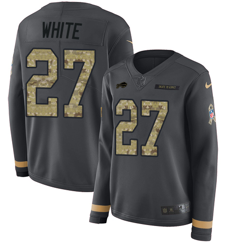 Bills #27 Tre'Davious White Anthracite Salute To Service Women's Stitched Limited Therma Long Sleeve Jersey