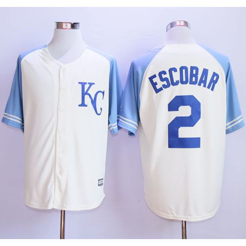 Kansas City Royals #2 Alcides Escobar Cream Exclusive Vintage Stitched Jersey Men's