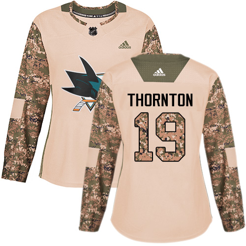 Adidas San Jose Sharks #19 Joe Thornton Camo Authentic 2017 Veterans Day Women's Stitched Jersey Womens