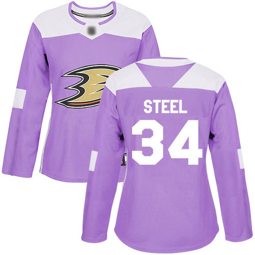 Adidas Anaheim Ducks #34 Sam Steel Purple Authentic Fights Cancer Women's Stitched Jersey Womens