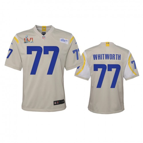 Los Angeles Los Angeles Rams #77 Andrew Whitworth Youth Super Bowl LVI Patch Game Jersey - Bone Youth