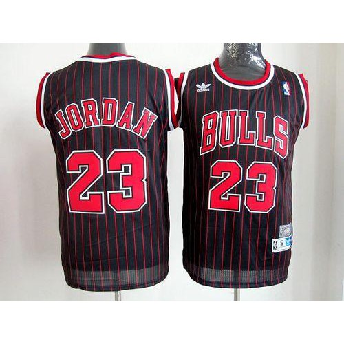 Chicago Bulls #23 Michael Jordan Black With Red Strip Throwback Stitched Jersey Mens
