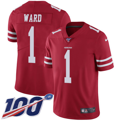 49ers #1 Jimmie Ward Red Team Color Youth Stitched 100th Season Vapor Limited Jersey
