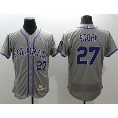 Colorado Rockies #27 Trevor Story Grey Flexbase Authentic Collection Stitched Jersey Men's