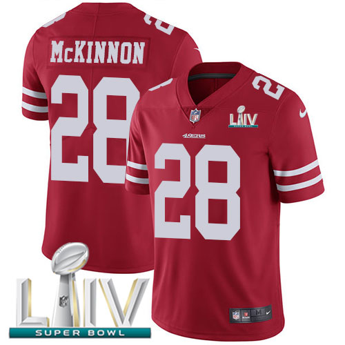 San Francisco 49ers #28 Jerick McKinnon Red Super Bowl LIV 2020 Team Color Men's Stitched Vapor Untouchable Limited Jersey Men's