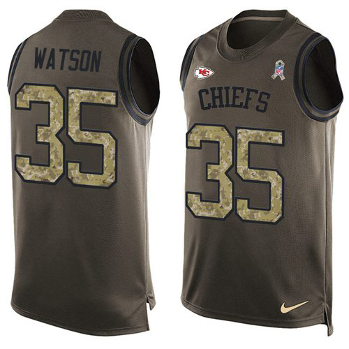Chiefs #35 Jaylen Watson Green Men's Stitched Limited Salute To Service Tank Top Jersey
