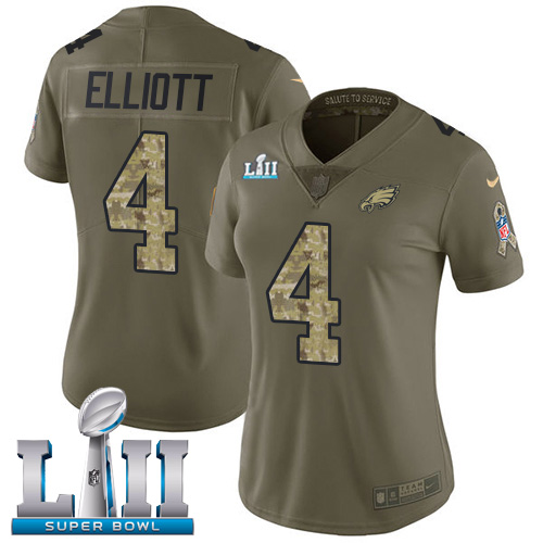 Philadelphia Eagles #4 Jake Elliott Olive/Camo Super Bowl LII Women's Stitched Limited 2017 Salute to Service Jersey Womens