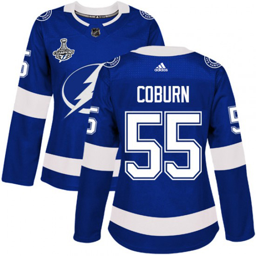 Adidas Tampa Bay Lightning #55 Braydon Coburn Blue Home Authentic Women's 2020 Stanley Cup Champions Stitched Jersey Womens