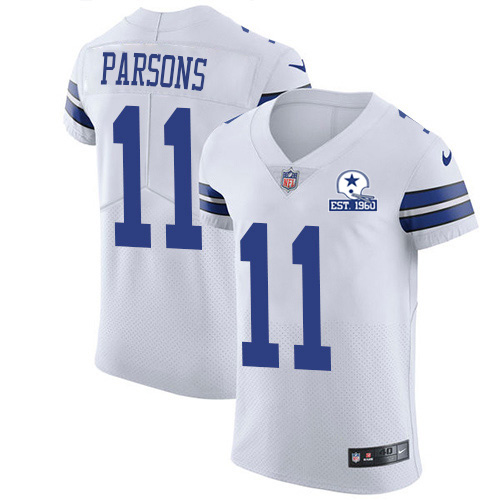 Cowboys #11 Micah Parsons White Men's Stitched With Established In 1960 Patch New Elite Jersey