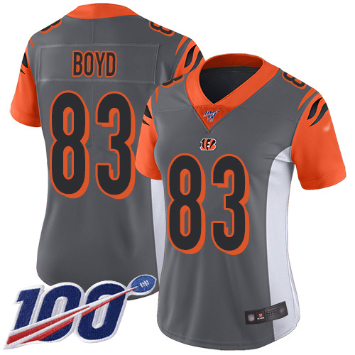 Bengals #83 Tyler Boyd Silver Women's Stitched Limited Inverted Legend 100th Season Jersey