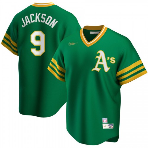 Oakland Oakland Athletics #9 Reggie Jackson Road Cooperstown Collection Player Jersey Kelly Green Men's