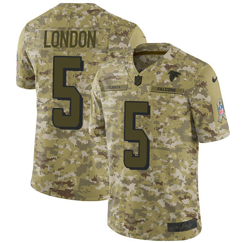 Falcons #5 Drake London Camo Stitched Youth Limited 2018 Salute To Service Jersey