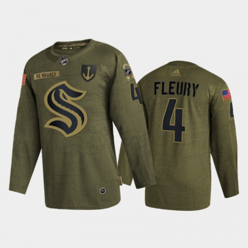 Seattle Seattle Kraken #4 Haydn Fleury Men's Adidas Veterans Day 2022 Military Appreciation Jersey - Olive Men's