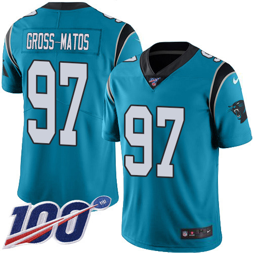 Carolina Panthers #97 Yetur Gross-Matos Blue Men's Stitched Limited Rush 100th Season Jersey Men's