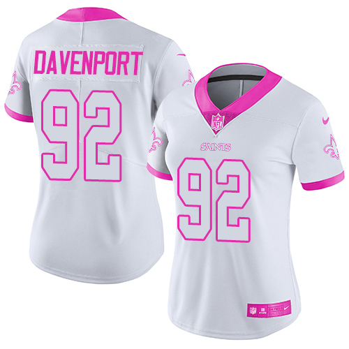 New Orleans Saints #92 Marcus Davenport White/Pink Women's Stitched Limited Rush Fashion Jersey Womens