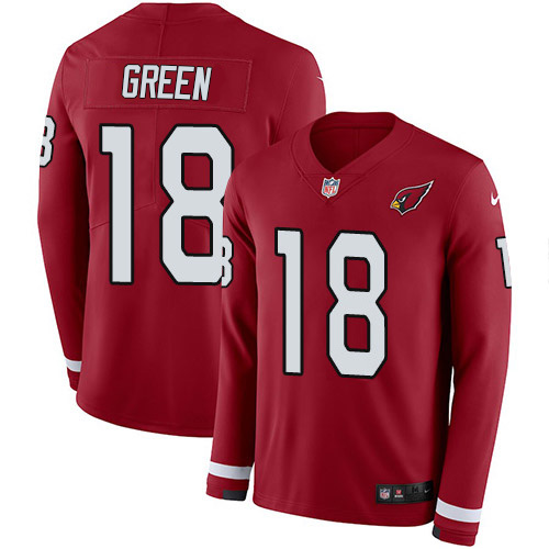 Arizona Cardinals #18 A.J. Green Red Team Color Men's Stitched Limited Therma Long Sleeve Jersey Men's