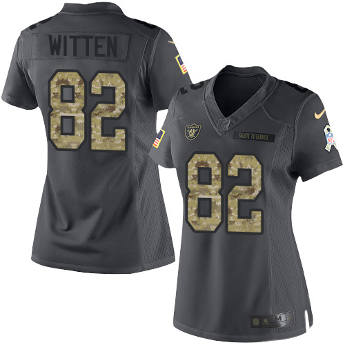 Las Vegas Raiders #82 Jason Witten Black Women's Stitched Limited 2016 Salute to Service Jersey Womens