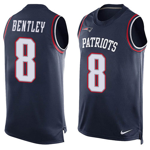 Patriots #8 Ja'Whaun Bentley Navy Blue Team Color Men's Stitched Limited Tank Top Jersey