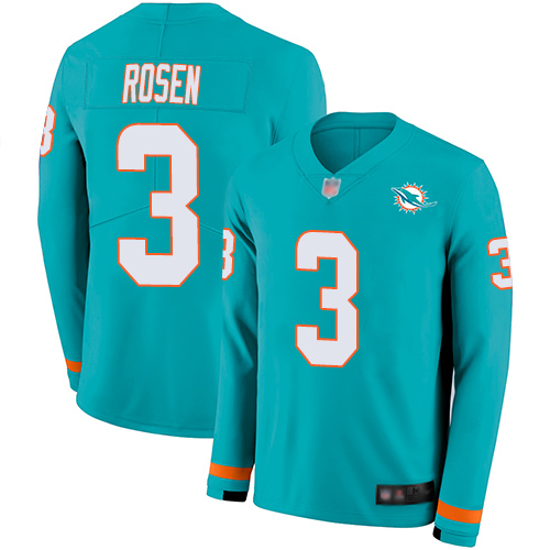 Miami Dolphins #3 Josh Rosen Aqua Green Team Color Men's Stitched Limited Therma Long Sleeve Jersey Men's