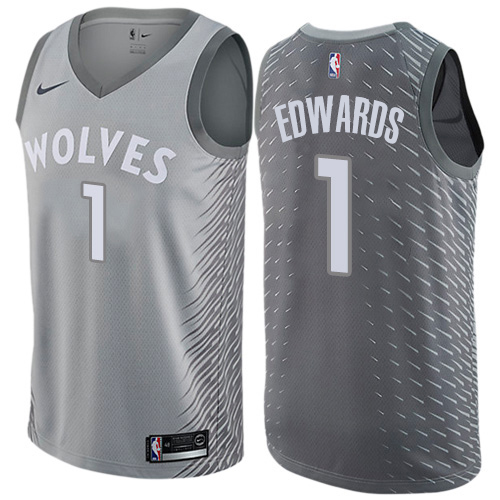 Minnesota Timberwolves #1 Anthony Edwards Silver Swingman City Edition Jersey Mens