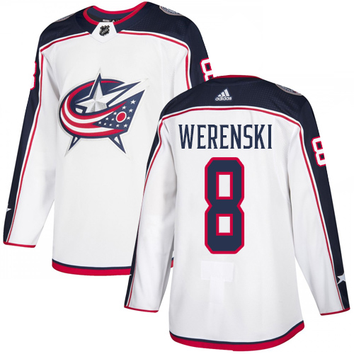 Adidas Columbus Blue Jackets #8 Zach Werenski White Road Authentic Stitched Jersey Men's