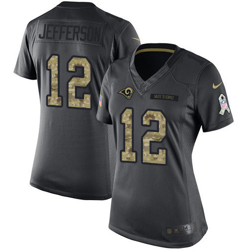 Los Angeles Rams #12 Van Jefferson Black Women's Stitched Limited 2016 Salute to Service Jersey Womens