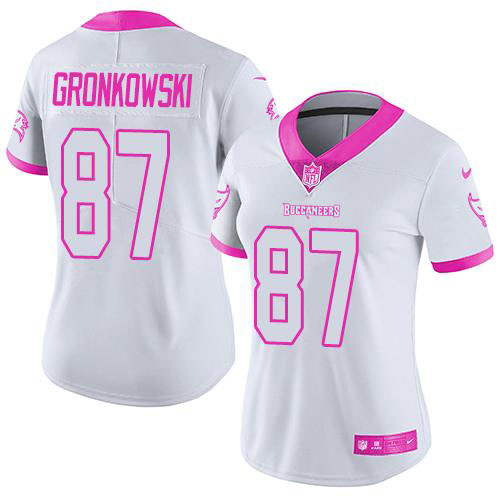 Buccaneers #87 Rob Gronkowski White/Pink Women's Stitched Limited Rush Fashion Jersey