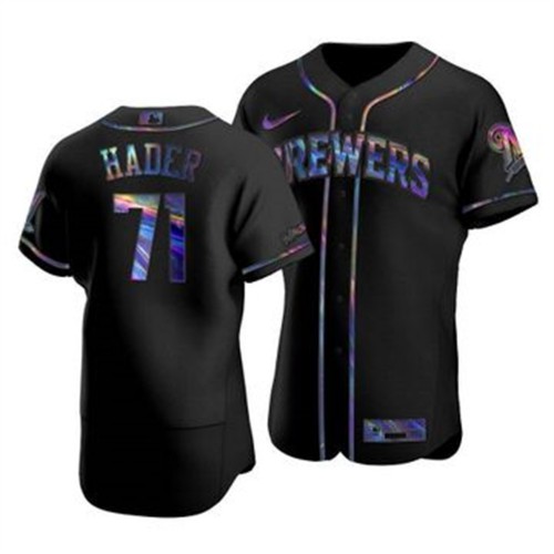 Milwaukee Milwaukee Brewers #71 Josh Hader Men's Iridescent Holographic Collection Jersey - Black Men's
