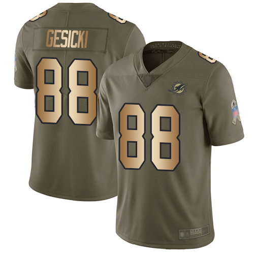 Dolphins #88 Mike Gesicki Olive/Gold Youth Stitched Limited 2017 Salute To Service Jersey