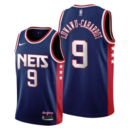 Brooklyn Brooklyn Nets #9 Timothe Luwawu-Cabarrot Mens 2021-22 City Edition Throwback 90s Wordmark Navy Jersey Mens