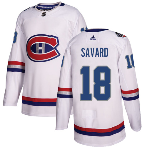 Adidas Montreal Canadiens #18 Serge Savard White Authentic 2017 100 Classic Stitched Jersey Men's