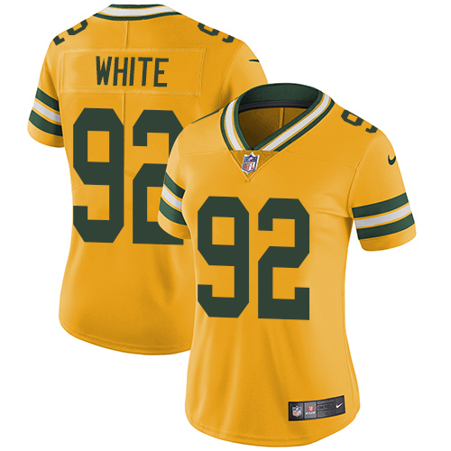 Packers #92 Reggie White Yellow Women's Stitched Limited Rush Jersey