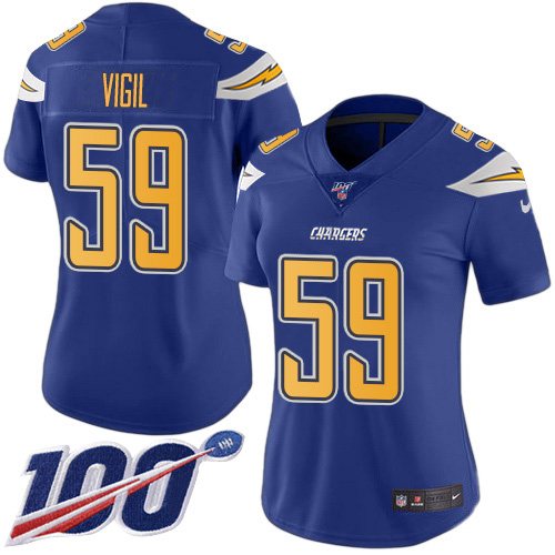 Los Angeles Chargers #59 Nick Vigil Electric Blue Women's Stitched Limited Rush 100th Season Jersey Womens