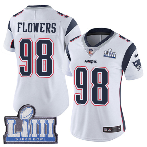 New England Patriots #98 Trey Flowers White Super Bowl LIII Bound Women's Stitched Vapor Untouchable Limited Jersey Womens