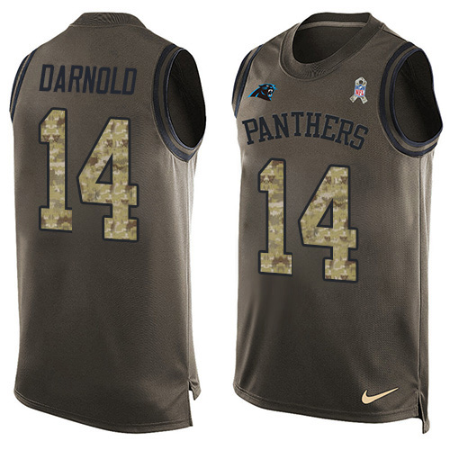 Panthers #14 Sam Darnold Green Men's Stitched Limited Salute To Service Tank Top Jersey