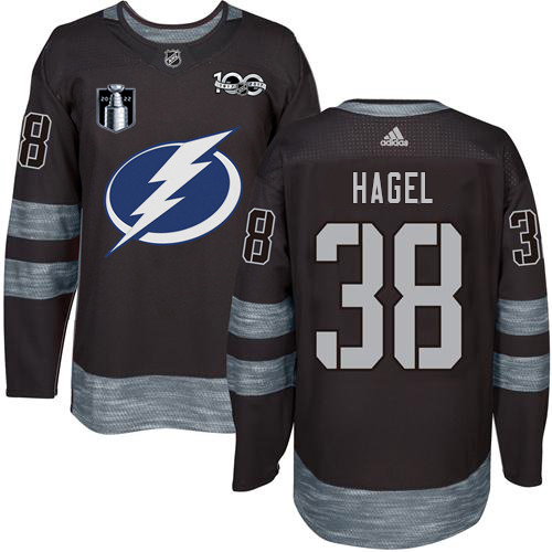 Adidas Tampa Bay Lightning #38 Brandon Hagel Black 2022 Stanley Cup Final Patch 100th Anniversary Stitched Youth Jersey Youth