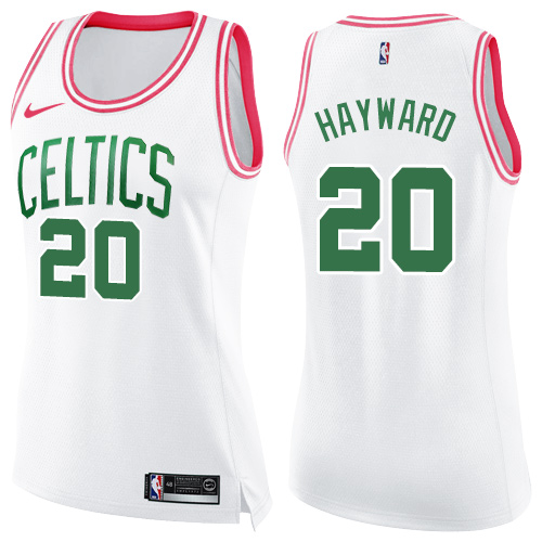 Boston Celtics #20 Gordon Hayward White/Pink Womens Swingman Fashion Jersey Womens