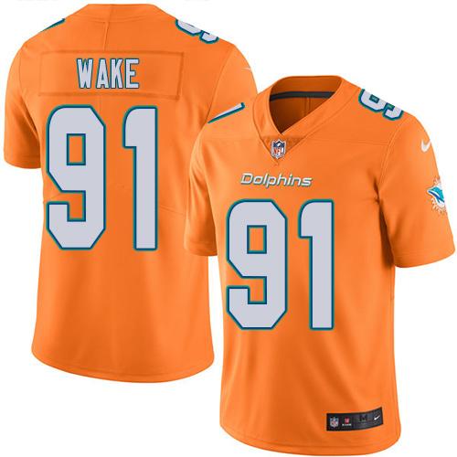 Miami Dolphins #91 Cameron Wake Orange Men's Stitched Limited Rush Jersey Men's