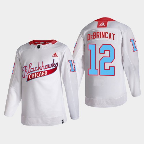 Chicago Chicago Blackhawks #12 Alex Debrincat Men's White One Community Night Jersey Men's