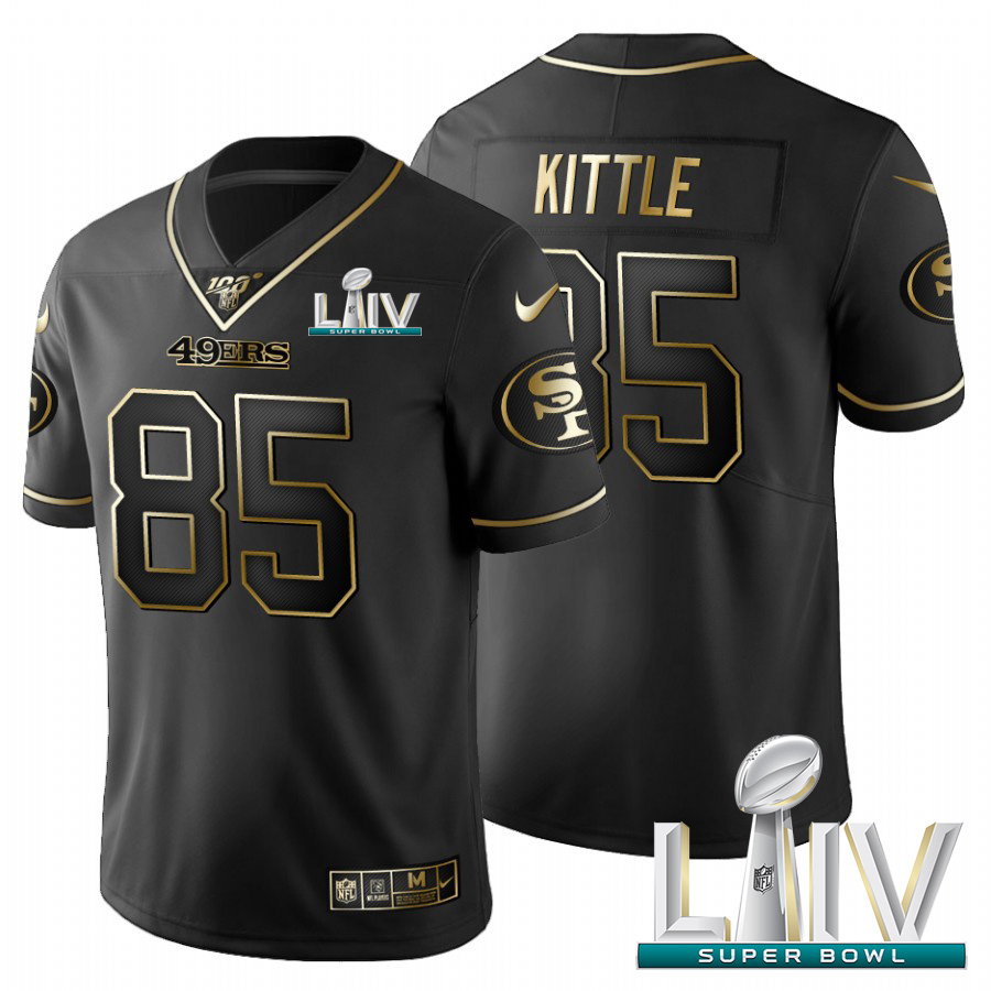 San Francisco 49ers #85 George Kittle Men's Black Golden Super Bowl LIV 2020 Limited 100 Jersey